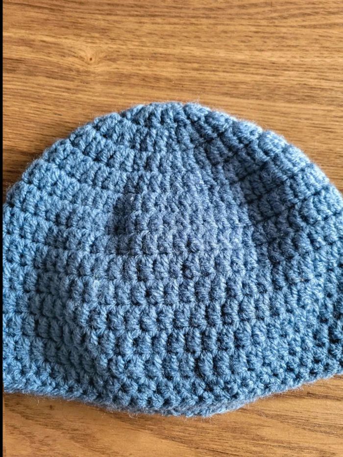 Bonnet d'Hiver Petite Fille Bleu Enfant en Laine Tissée au Crochet – Motif Fleur - photo numéro 4