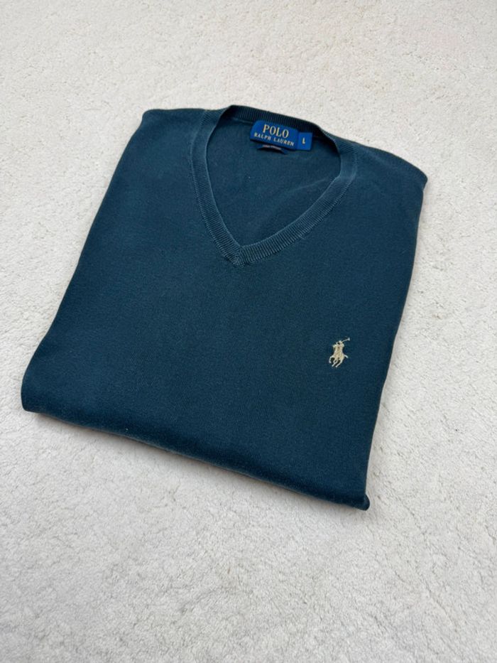 Pull Ralph Lauren Col V Léger Logo brodé Uni Noir Taille L - photo numéro 2