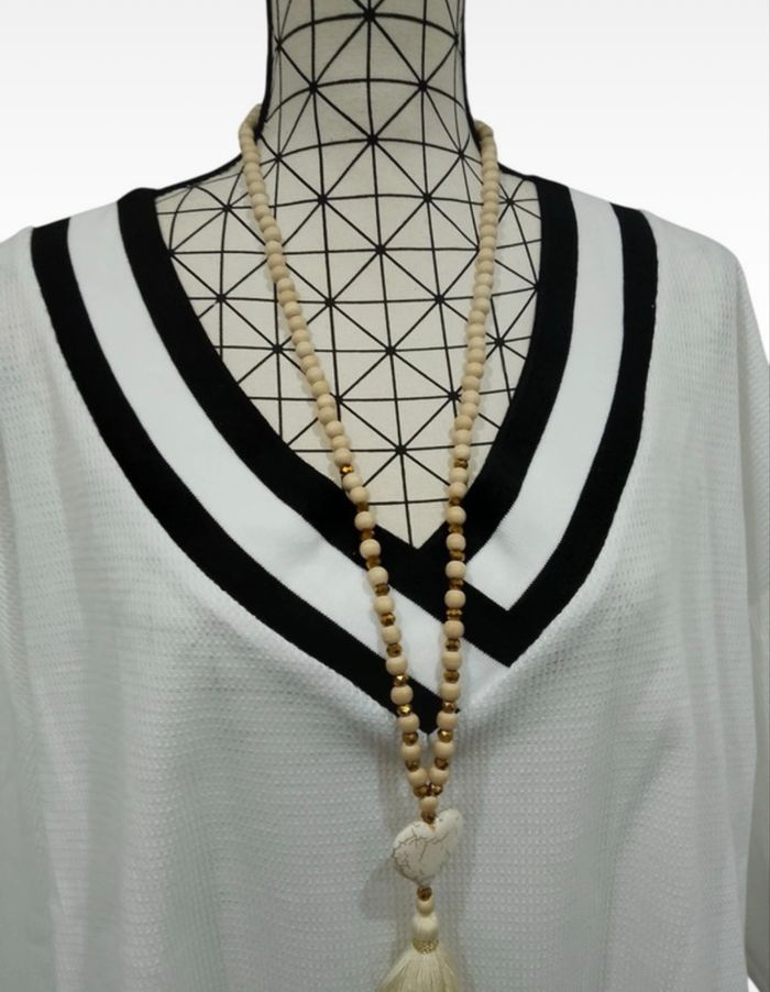 đž pull / tunique / blouse Ă©lĂ©gante â taille 56 â grande taille â blanc & noir đž - photo numĂ©ro 4