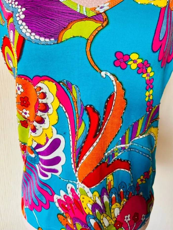 🌴🌺Débardeur coloré tropical neuf avec étiquette Palme S/M Summer holiday vibes tank top🌺🌴 - photo numéro 8