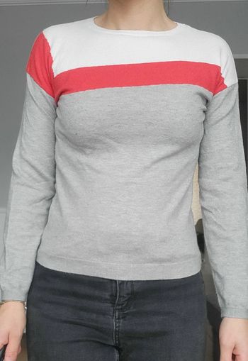 Pull kiabi 12 ans gris blanc corail
