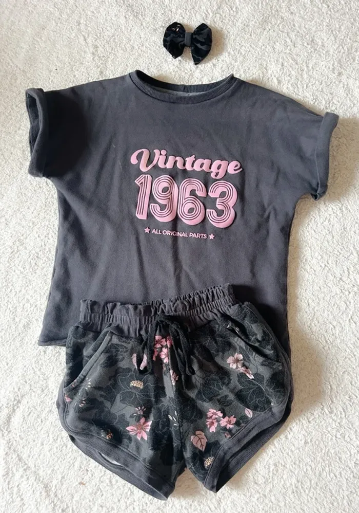 Ensemble t-shirt short créatrice vintage rétro 7/8 ans - photo numéro 3