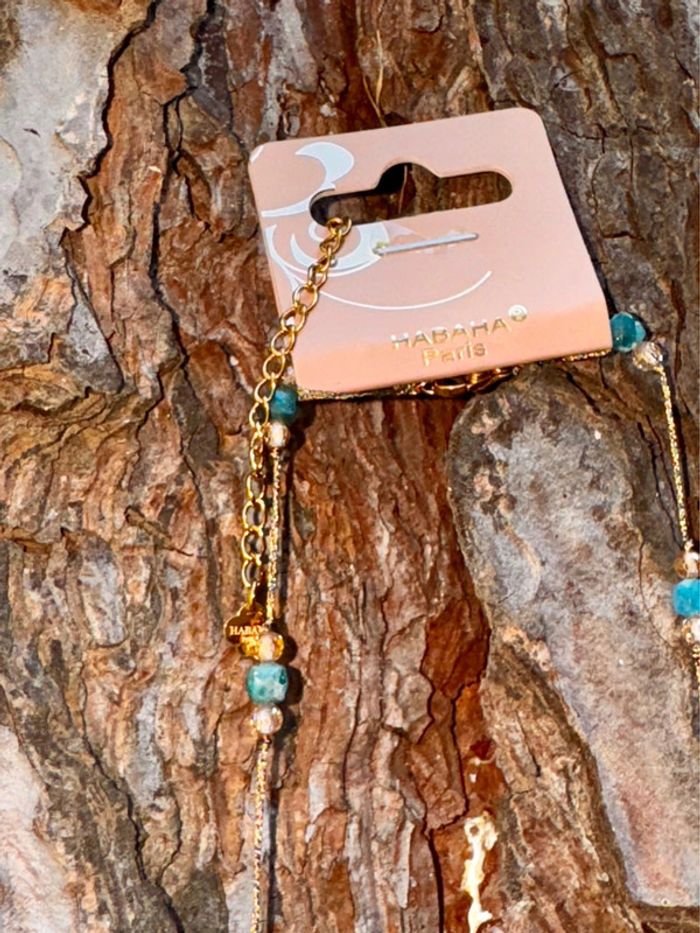 Sautoir fils tissés mordoré ´s psy’ed naturelle pendentif jade vert rose Habaha Paris - photo numéro 9