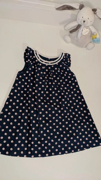 Robe bleu marine pois rose Obaïbi 12 Mois