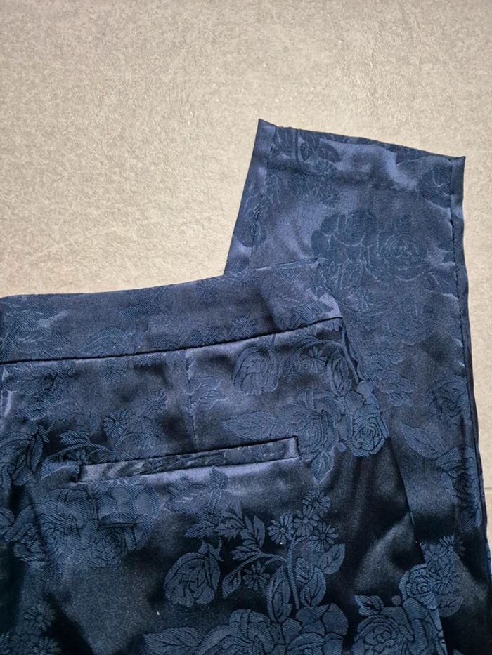 Pantalon tissus satiné brodé bleu foncé - photo numéro 7