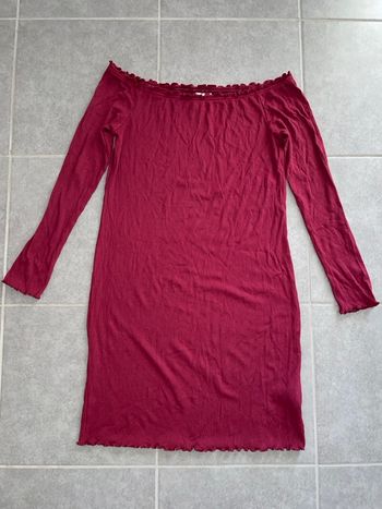 Robe H&M côtelée épaules dénudées bordeaux L