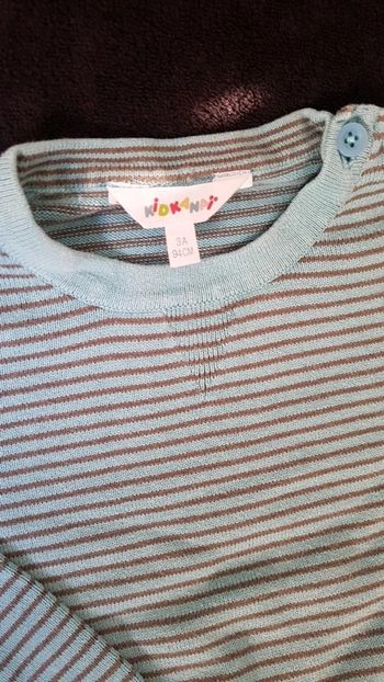 Pull rayé gris et turquoise 3ans