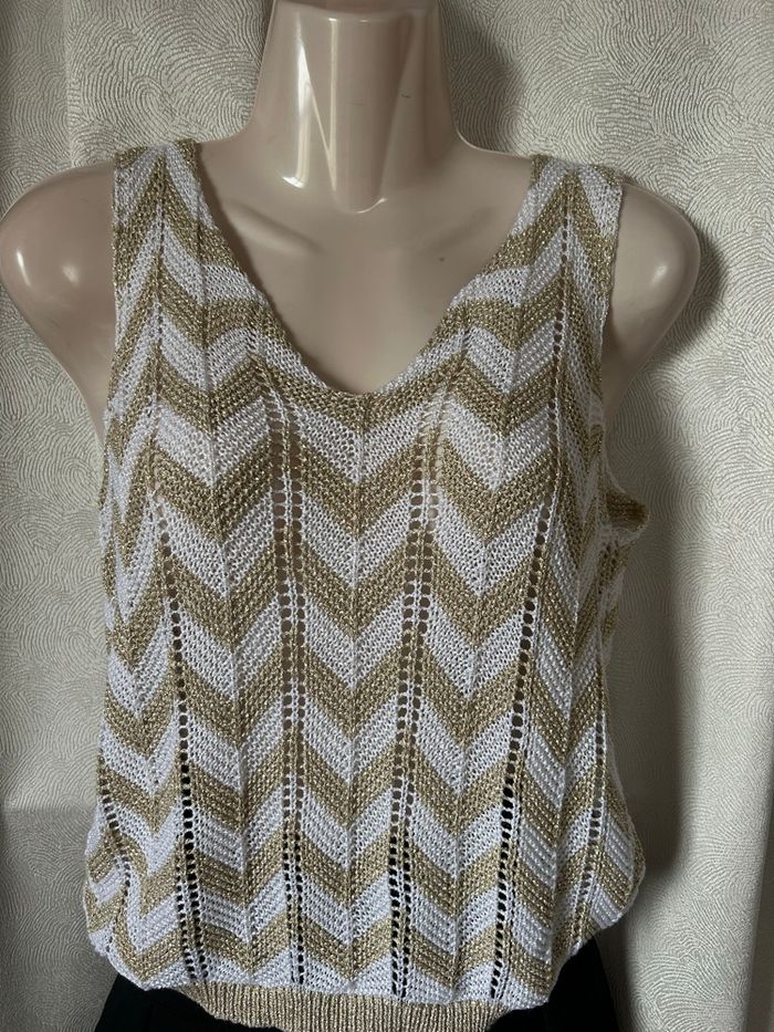Pull débardeur tricot zig zag doré et blanc made in italy 38/40 - photo numéro 1