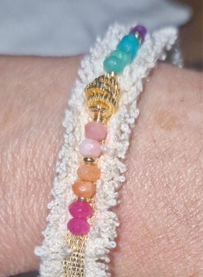 Bracelet manchette habaha Paris lin fils tissés grigri acier inoxydable perles naturelles réglable - photo numéro 2