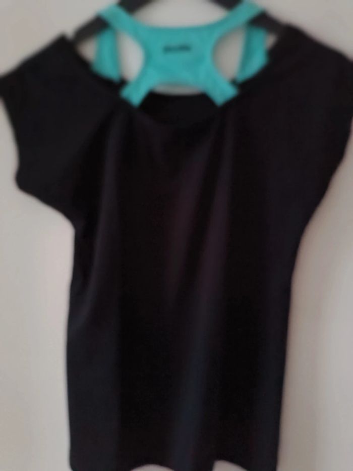 T-shirt épaules dénudées noir et turquoise - neuf - photo numéro 5