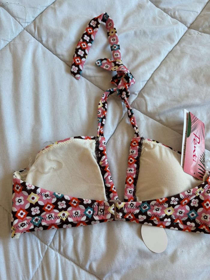Maillot de bain attache autour du cou motif multicolore fleurs taille XS/34 neuf - photo numéro 3