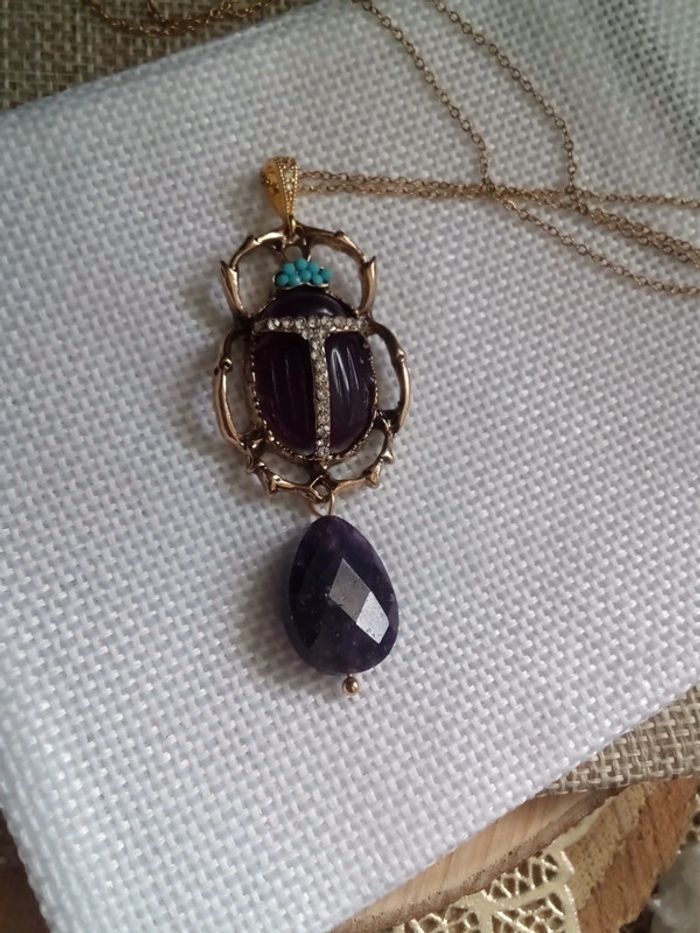 Collier scarabée pierre réversible d'améthyste 💜. - photo numéro 4