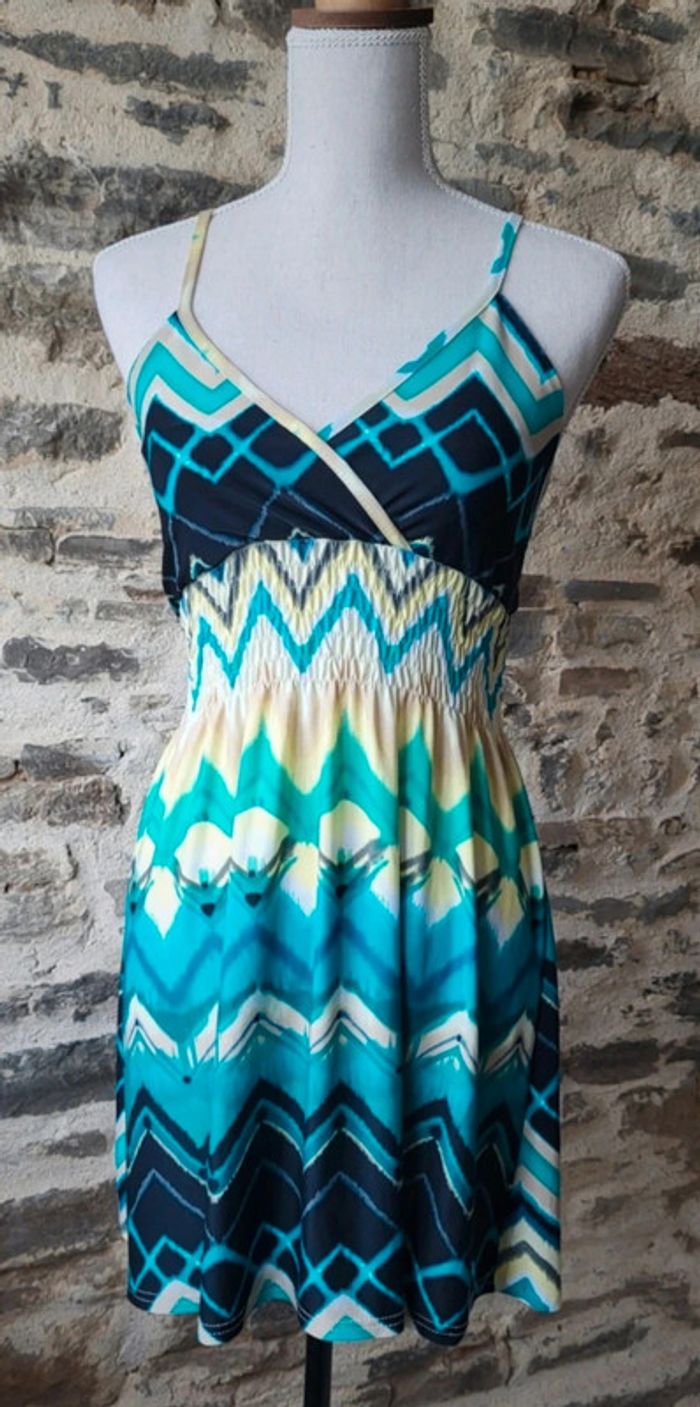 Robe d'été à motifs verts bleu turquoise jaune noir La Redoute Taille 36