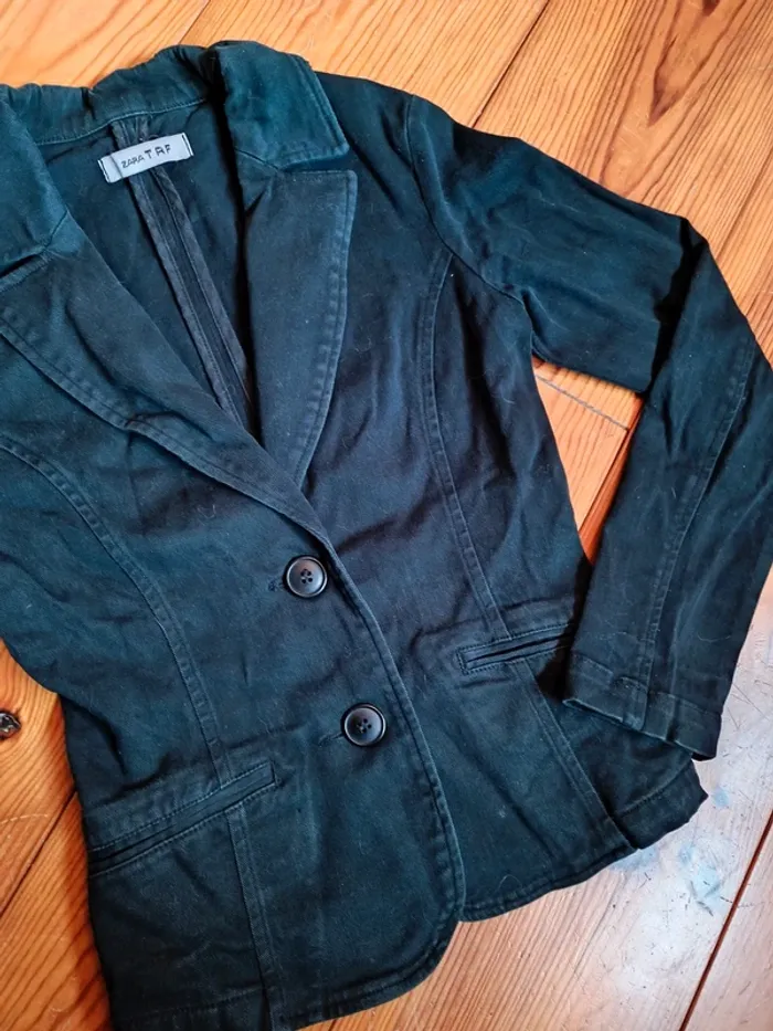 Veste noire cintrée en jean, ZARA taille S - photo numéro 2