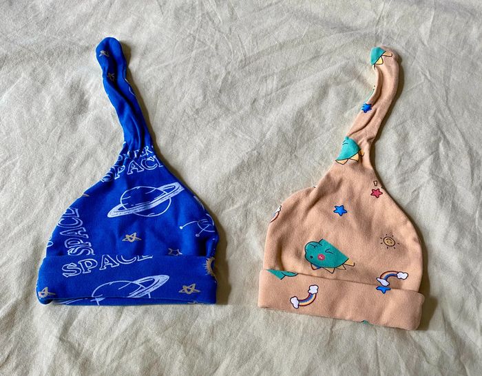 Bonnet unisexe, lot de 2, 0-6 mois