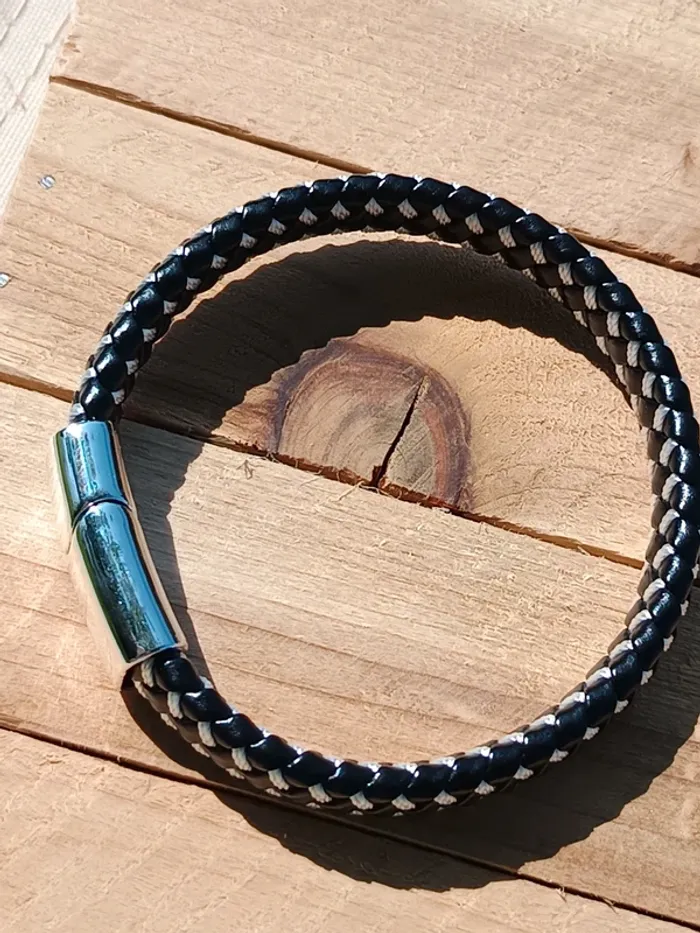 Bracelet cuir noir et blanc pour homme - photo numéro 4