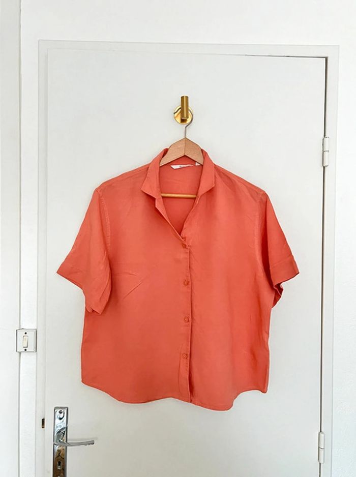 Chemise en lin mélangé orange corail Uniqlo taille L femme