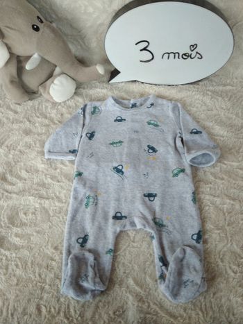 Pyjama grenouillère velours Garçon 3 mois Voiture Kiabi Voiture Eco conception coton bio