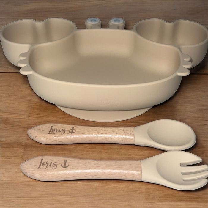 Set repas bébé crabe en silicone personnalisé - photo numéro 2