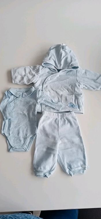 Ensemble 3 pièces bleu T 0 mois