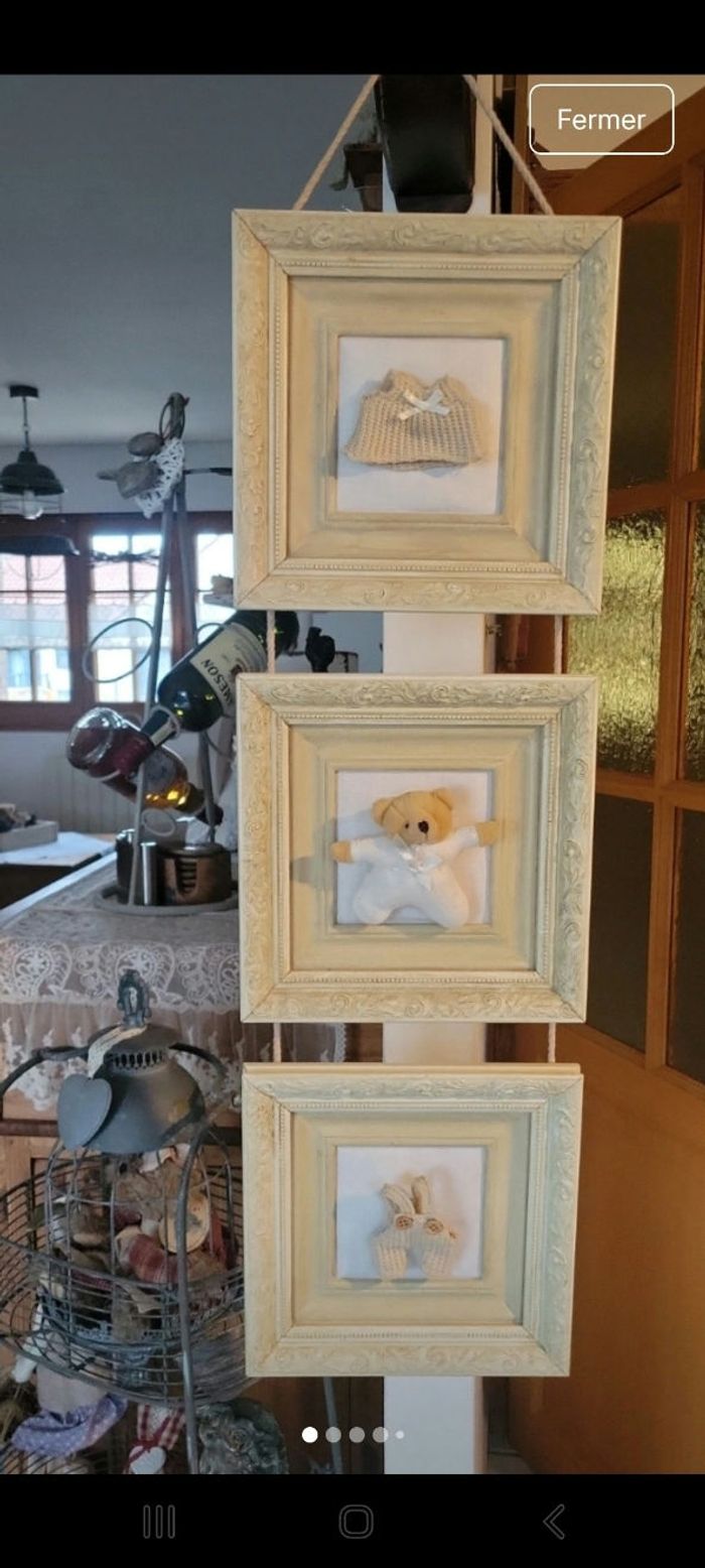 3 cadres reliés effet bois sculpté crème