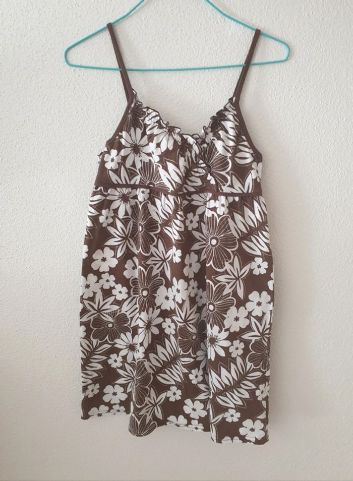 Robe fleurs hawaïennes marron blanche