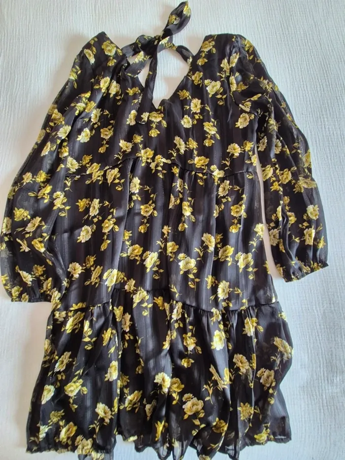 Robe fluide fleurie noire et or Senes M / L - photo numéro 11