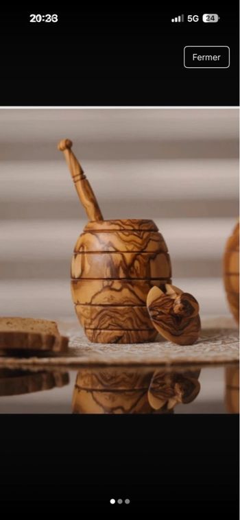 Pot à miel en bois d’Olivier avec cuillère