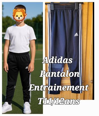 Adidas Sportswear Pantalon Entrainement T11/12ans- Noir&3 bandes sur le coté - Climalite&Coupe Slim