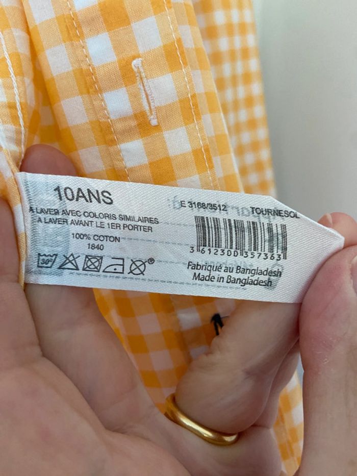 Chemise en coton vichy jaune et blanc Monoprix taille 10 ans - photo numéro 8