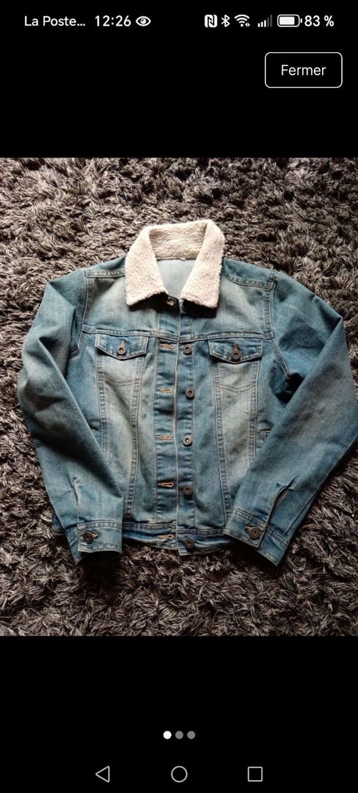 Veste jean col style mouton - photo numéro 1