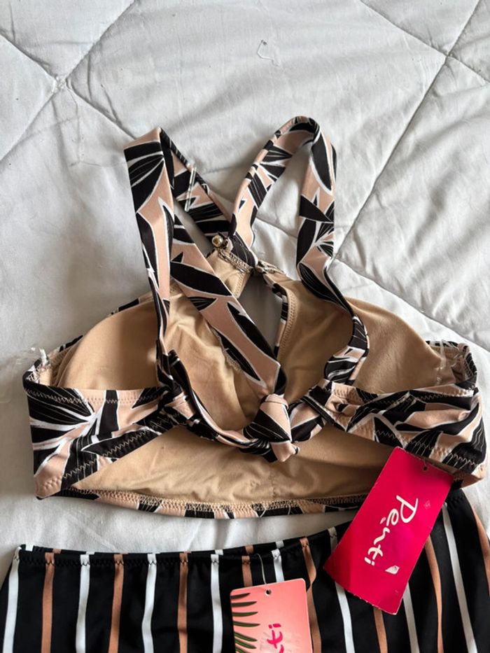 Ensemble maillot de bain bikini motif rayé feuillage multicolore Penti taille XS/34 neuf - photo numéro 4