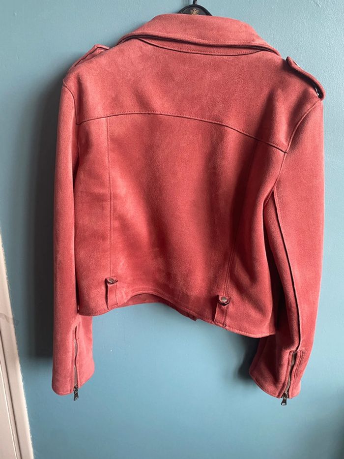 Blouson perfecto style biker en effet daim rose - photo numéro 6