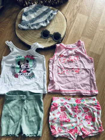 Lot de 2 ensembles été filles short&debardeur 18-24mois