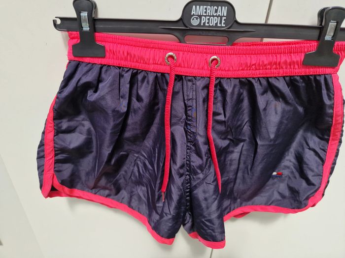 Short De Bain Noir Rose Fluo Avec Poche - photo numéro 2