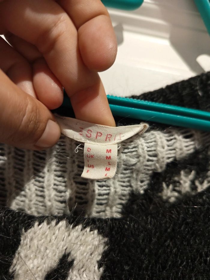 🌸 Pull d'hiver long Esprit noir imprimé léopard blanc L 40 acrylique polyester mohair elasthanne - photo numéro 6
