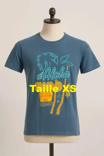 Tee shirt manche courte bleu motif multicolore Adidas Neo Taille XS