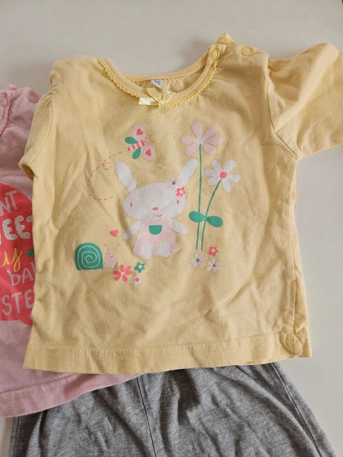 lot pantalon fille gris taille 6 mois + 2 pull manche rose et jaune - photo numéro 2