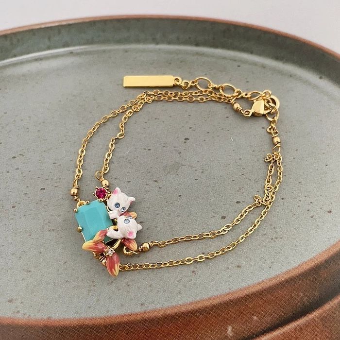 Bracelet chats sur pierre turquoise - photo numéro 2