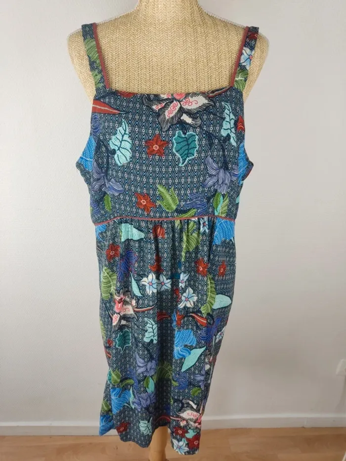 Robe mi-longue à bretelles motifs graphiques et fleuris multicolore taille 48 - photo numéro 2