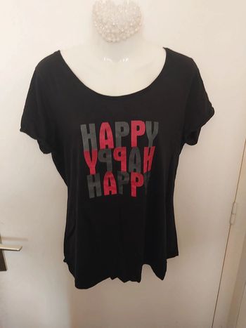 Tee-shirt noir avec motif Happy taille XL