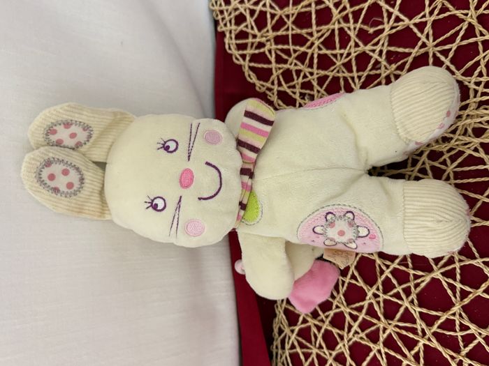 Doudou NICOTOY LAPIN ECRU ROSE PAPILLON ECHARPE RAYEE ROND - photo numéro 5