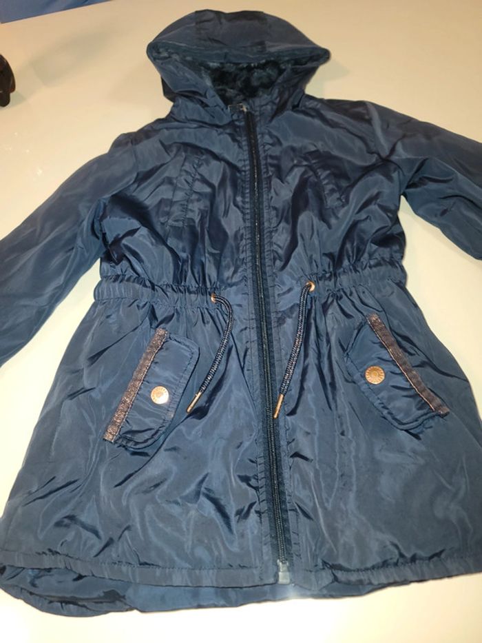 Manteau imperméable fourré intérieur bleu marine 8ans gemo fille tbe