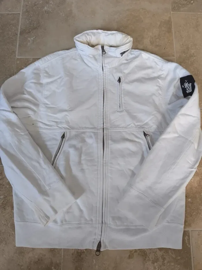 Veste/Jacket zippé bi matière Ralph Lauren L homme blanche excellent état - photo numéro 5