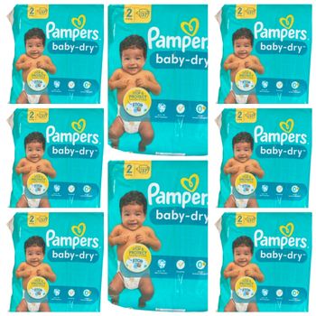Lot de 296 Couches Pampers Baby Dry 4-8 kg Taille 2 Neuf