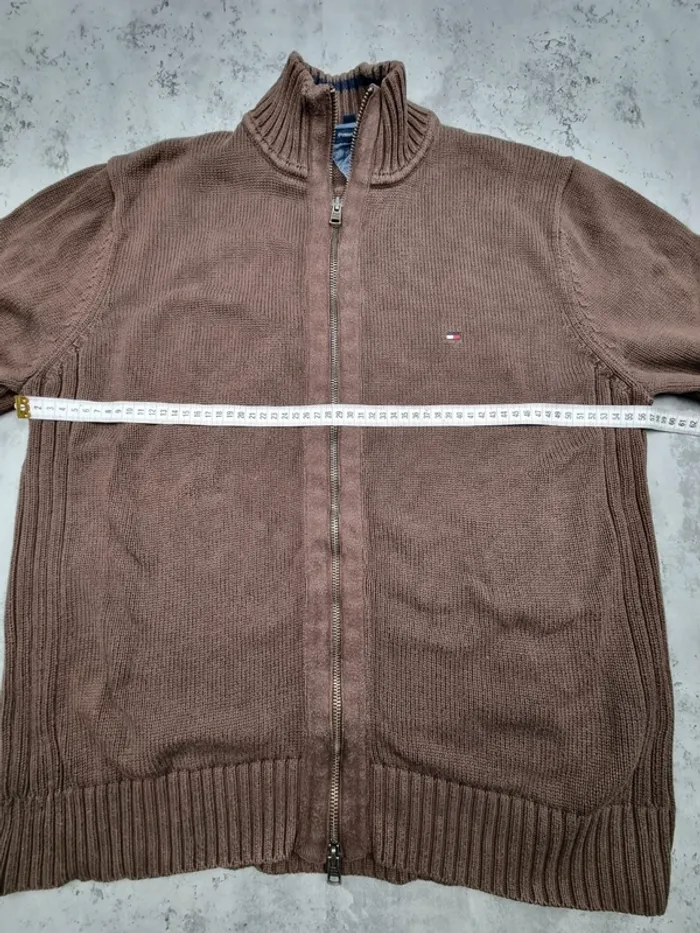 Cardigan zippé Tommy Hilfiger marron, L Hommes (mesures en photos) - photo numéro 5