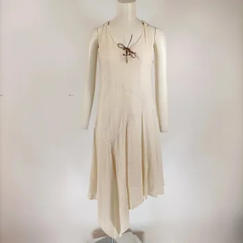 robe asymétrique IKKS beige et blanche empiècement bohème bretelles réglables taille 36 A313