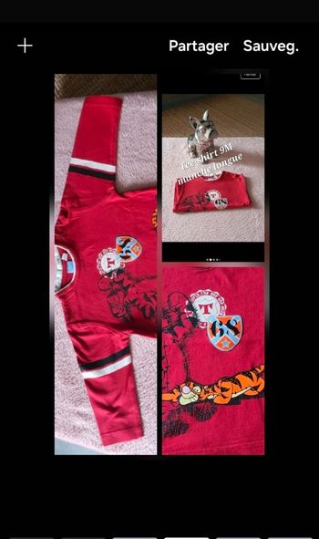 Tee-shirt manche longue 9 mois  Bébé garçon tigrou Disney baby