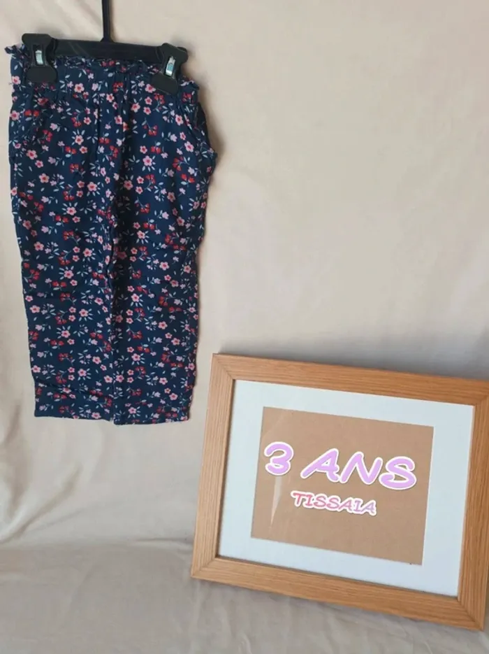 Superbe pantalon fluide fleuri bleu Tissaia fille 3 ans