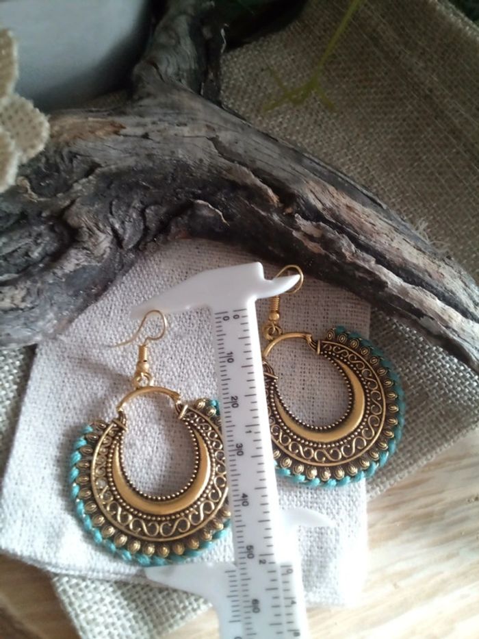 Boucles d'oreilles bohèmes turquoise - photo numéro 2